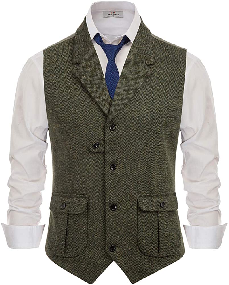 Paul Jones Mens Herringbone Tweed Waistcoat British Tailored Collar ...