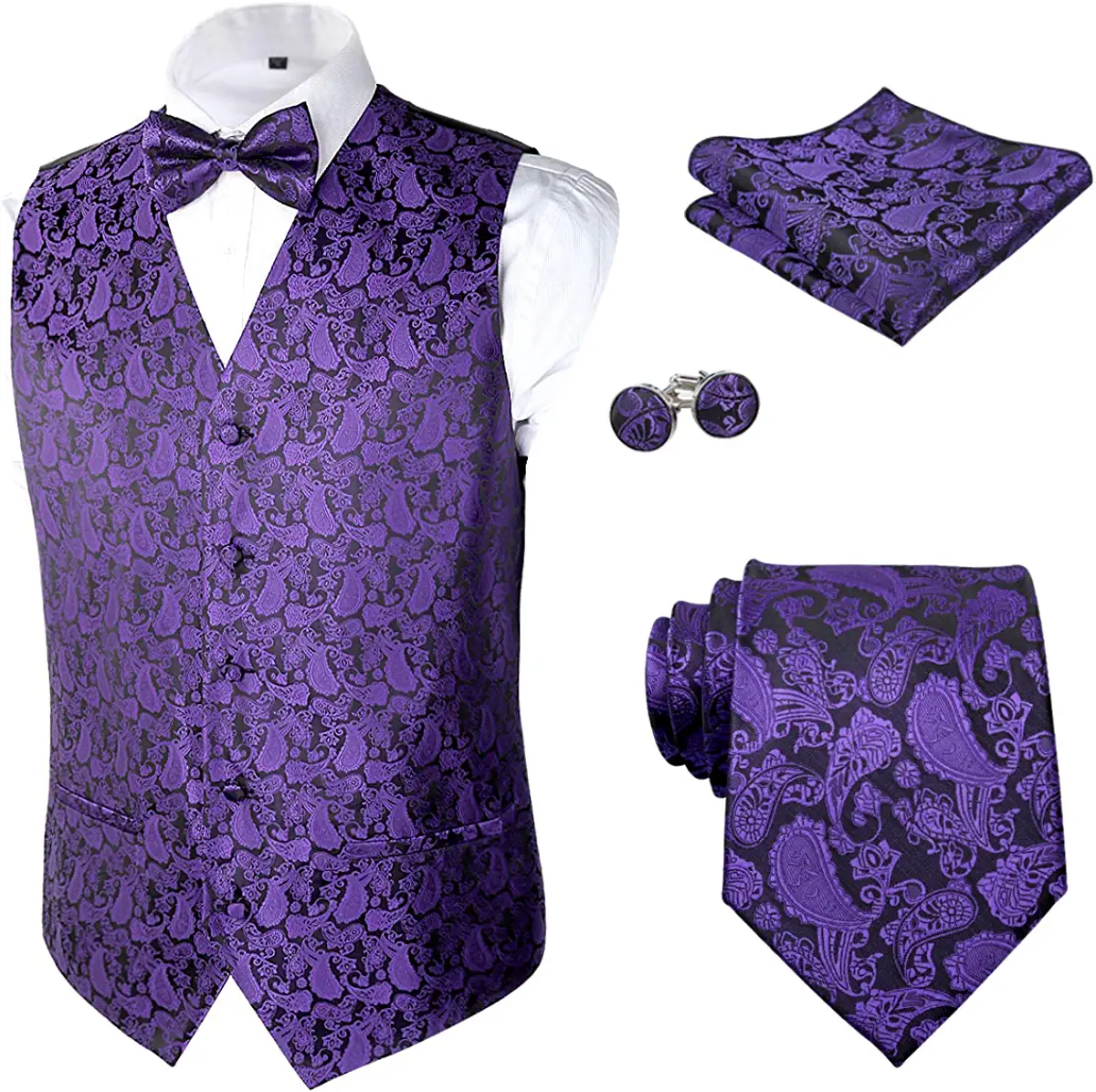 Alizeal Mens Classic 5 Pcs Paisley Jacquard Suit Vest Set