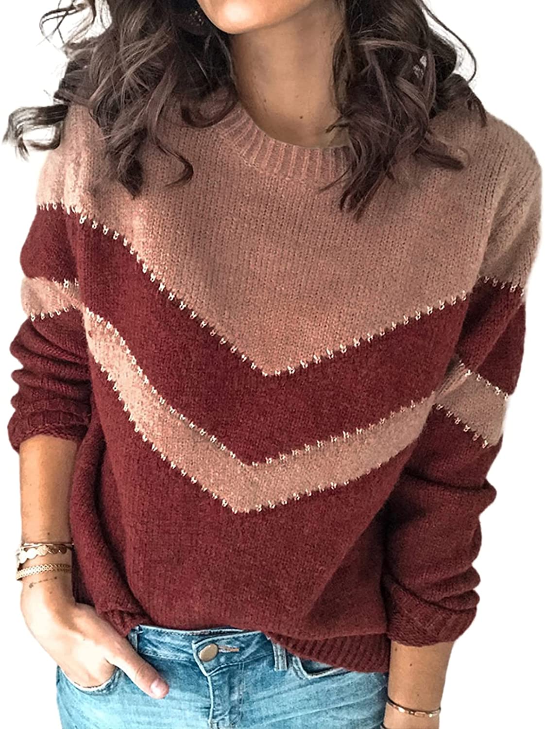 S-XXL Acelitt Women's Long Sleeve Crewneck Knit Pullover Sweater