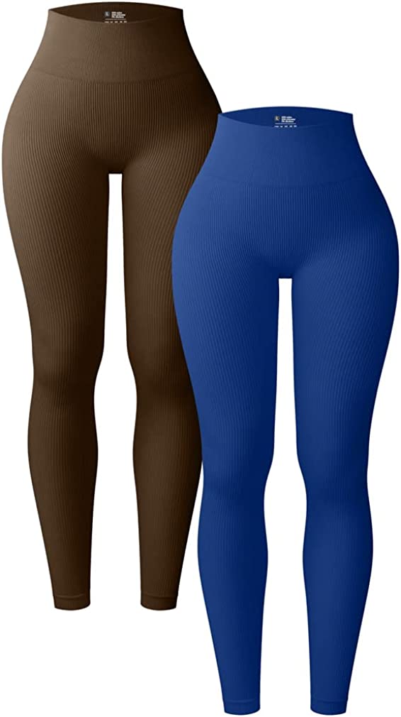 OQQ Women's 2 Piece Yoga Pants Ribbed Seamless Workout High Waist Athletic  Straight Leg Leggings Black ArmyGreen at  Women's Clothing store
