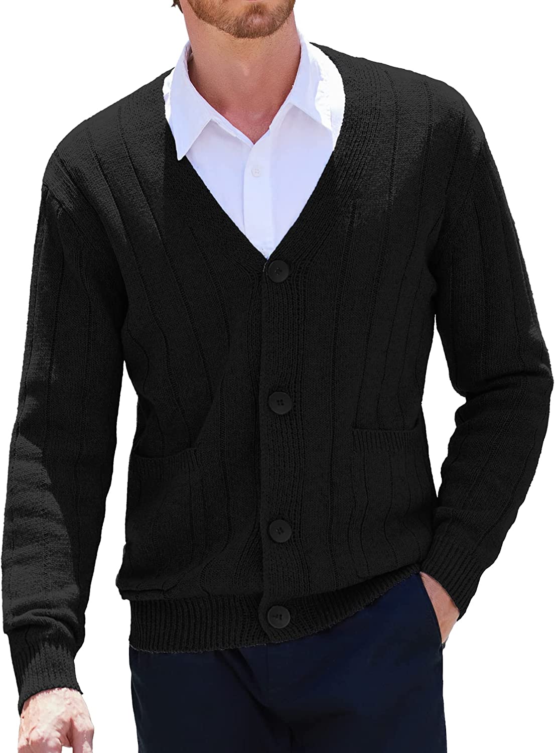 COOFANDY Men s Cardigan Sweater Cable Knit V Neck Button up