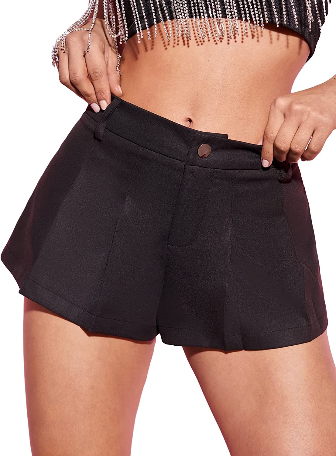 WDIRARA Women's High Waist Pleated Button Skort Asymmetrical Skirt Shorts  Black XS at  Women's Clothing store