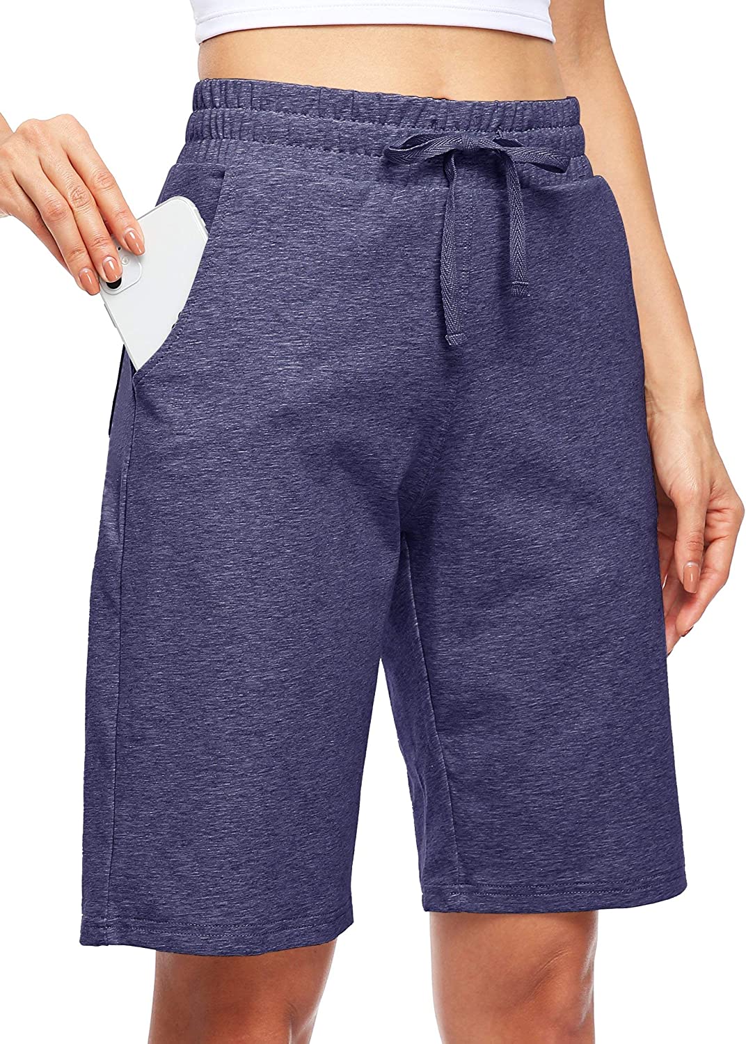 Willit Mens 10 Cotton Lounge Shorts Long Athletic Workout Yoga Sweat Shorts Casual Pajama Bermuda Shorts with Pockets 