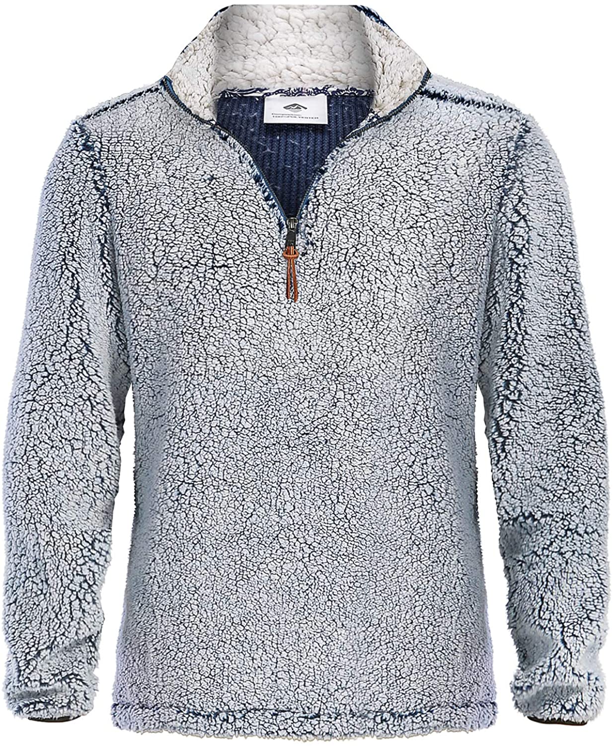 poriff Men's Sherpa Fleece Pullover Sweatshirt Jacket Button Collar Warm Sweater Coat 
