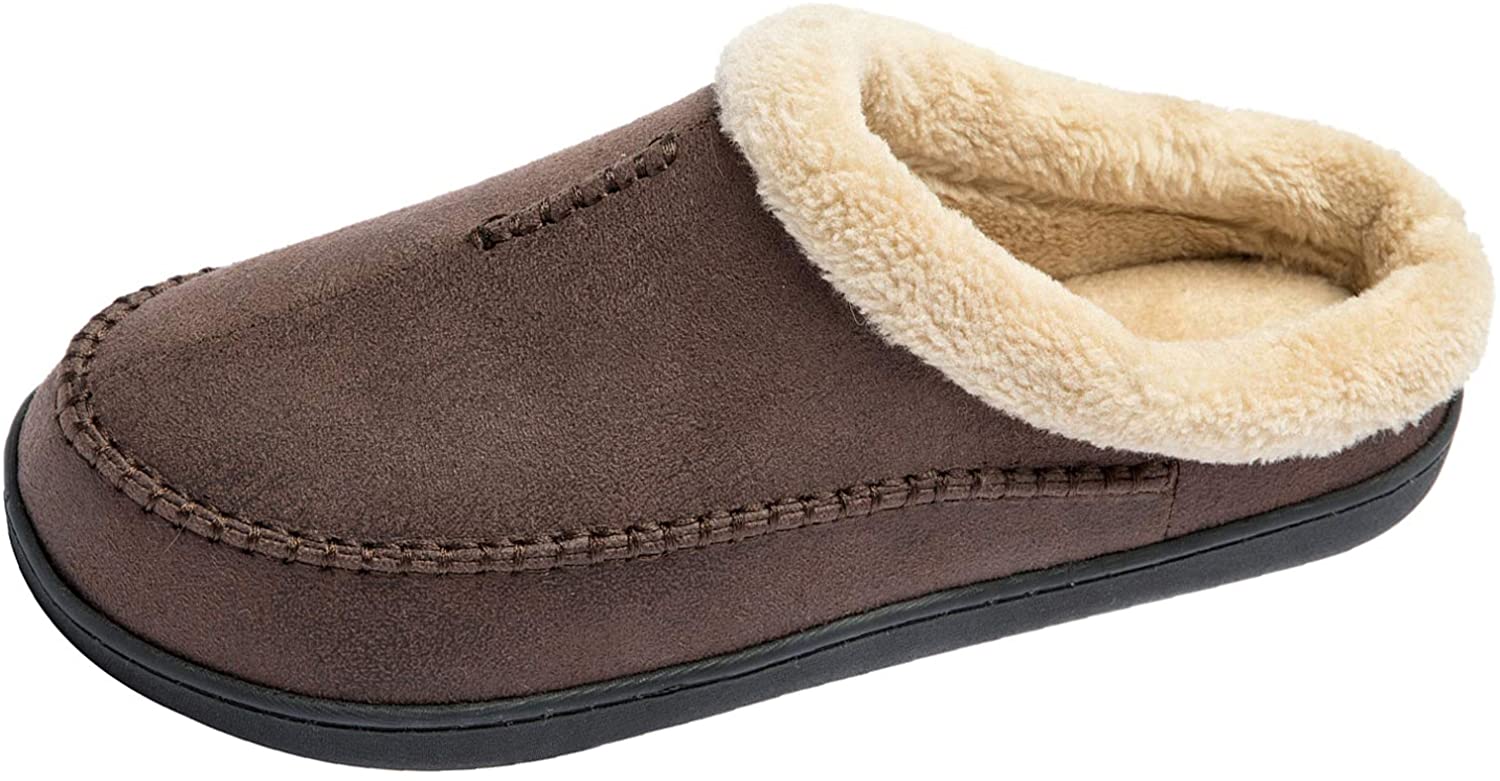 Ranberone Men's Slippers Microsuede Upper Moccasin House Shoes with Fuzzy Plush Lining Indoor and Outdoor 