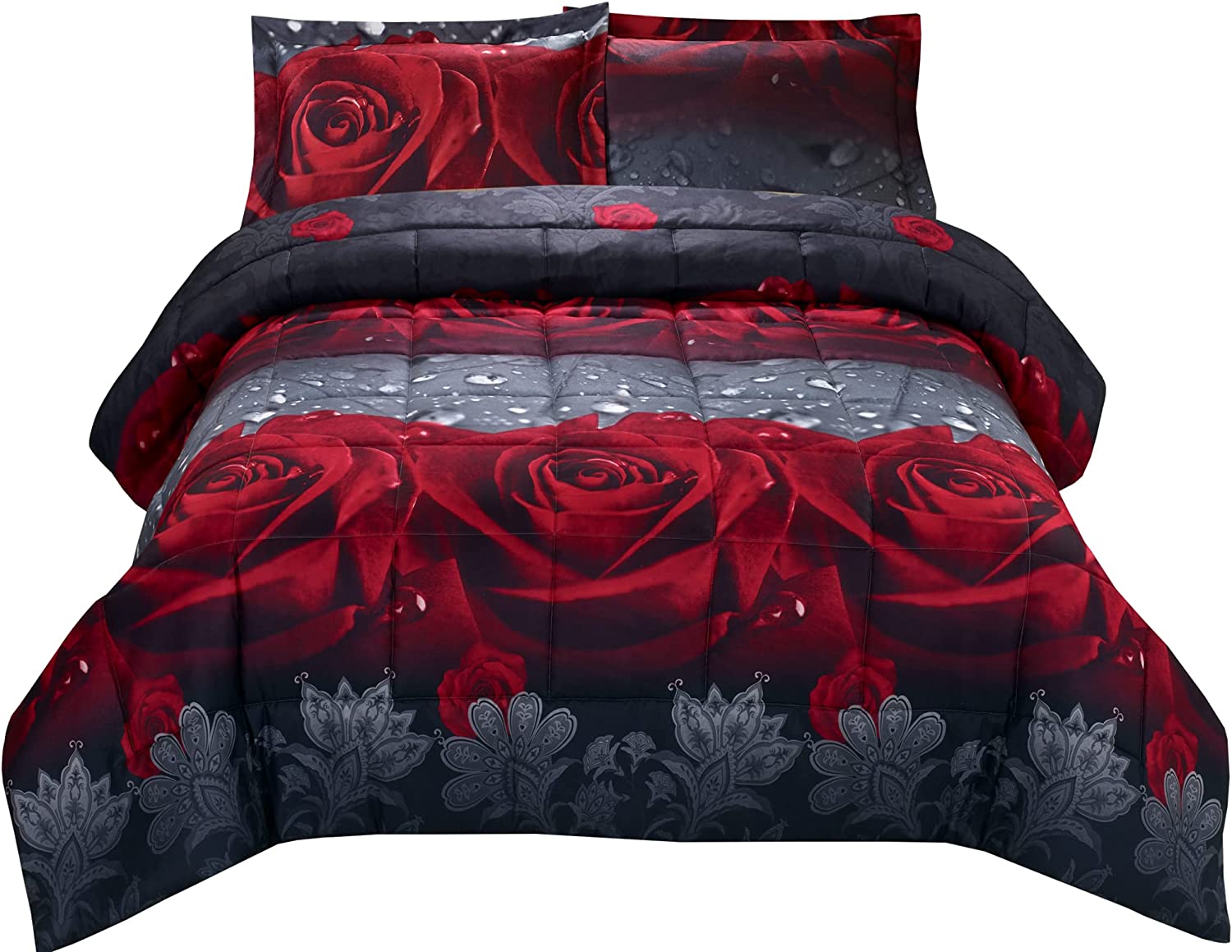 red and black rose comforter