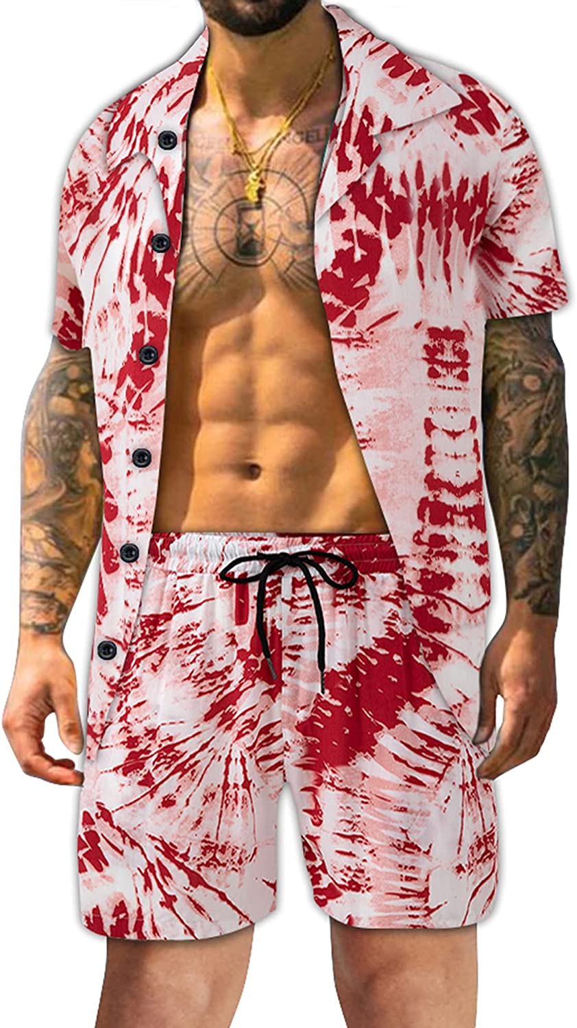 Atwfo Men's Hawaiian Shirts Casual Button-Down Short Sleeve Printed Shorts  Summe | eBay
