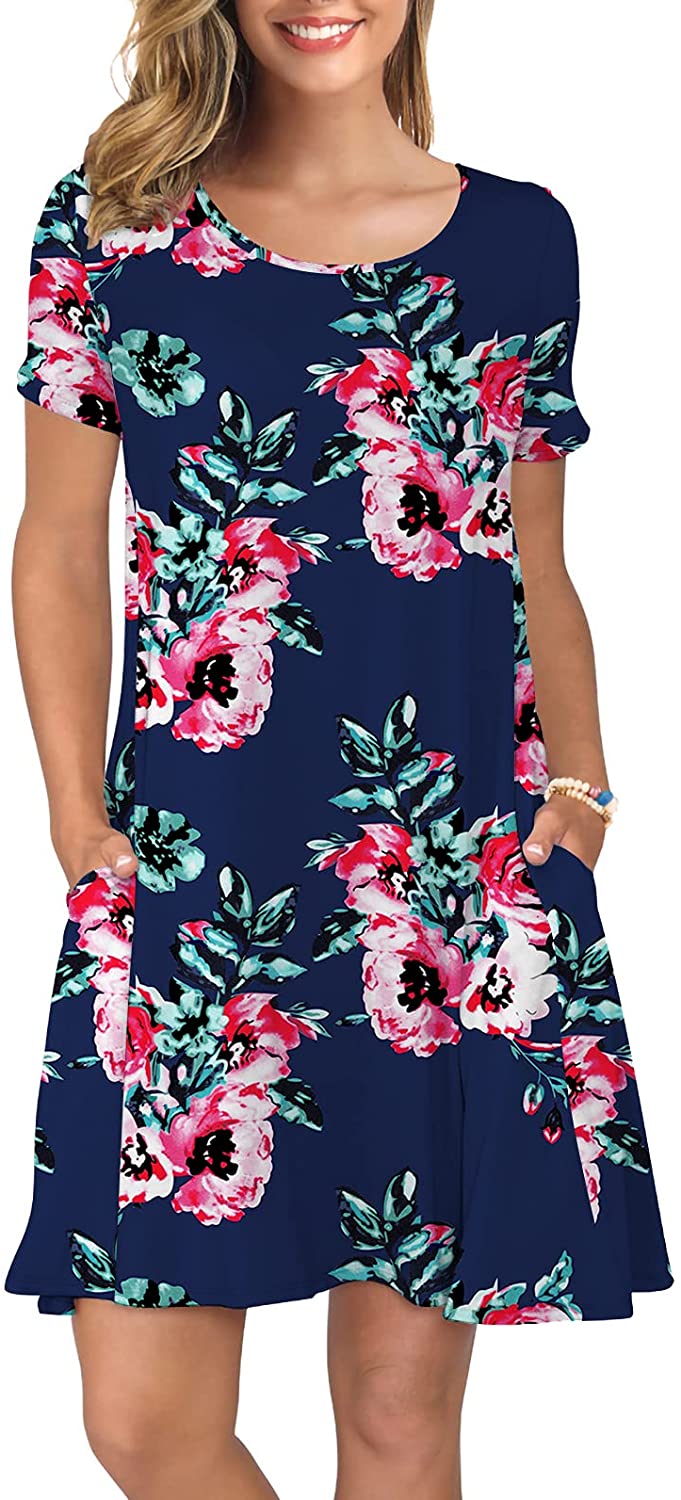 KORSIS Women's Summer Casual T Shirt Dresses Short Sleeve Swing Dress  Pockets | eBay