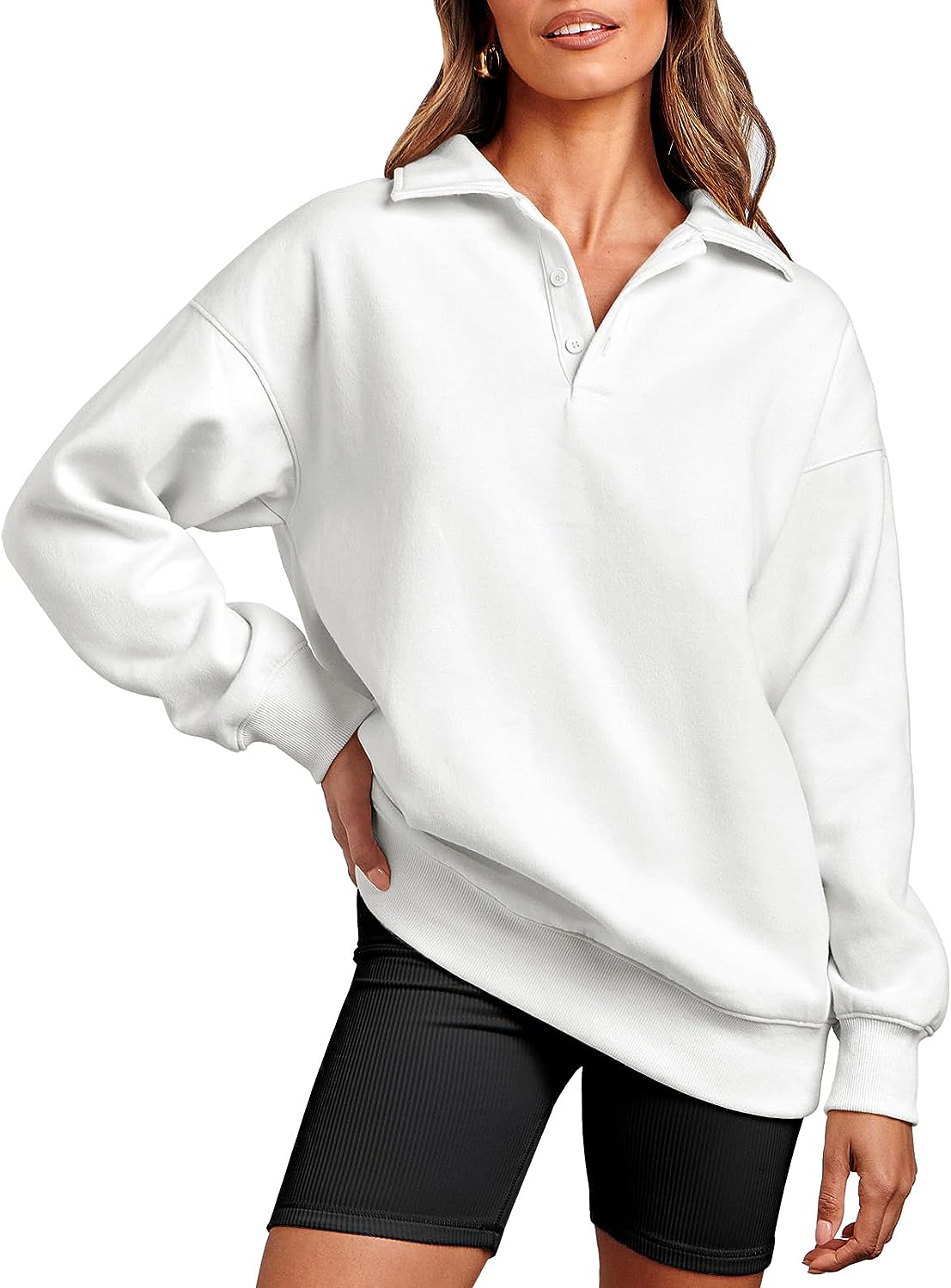 Caracilia Oversized Sweatshirt for Women Long Sleeves Solid Color