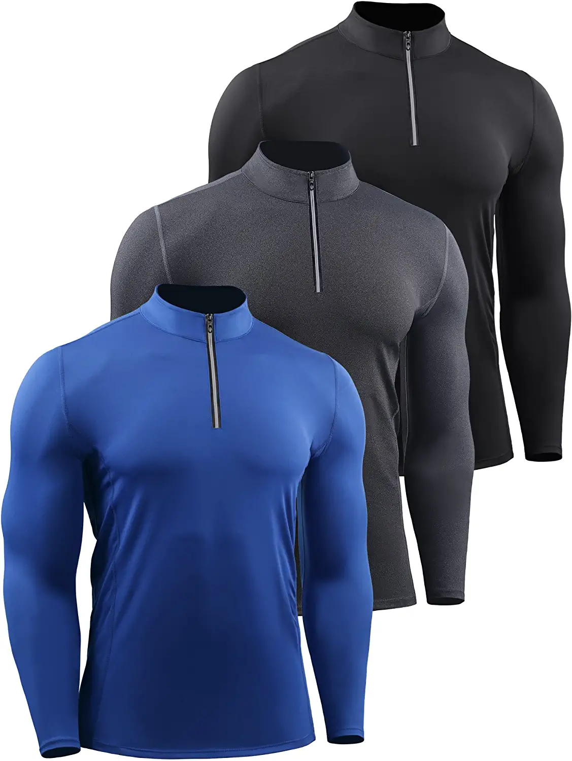 NELEUS Men's 3 Pack Dry Fit Long Sleeve Compression Shirts Workout Running  Shirt