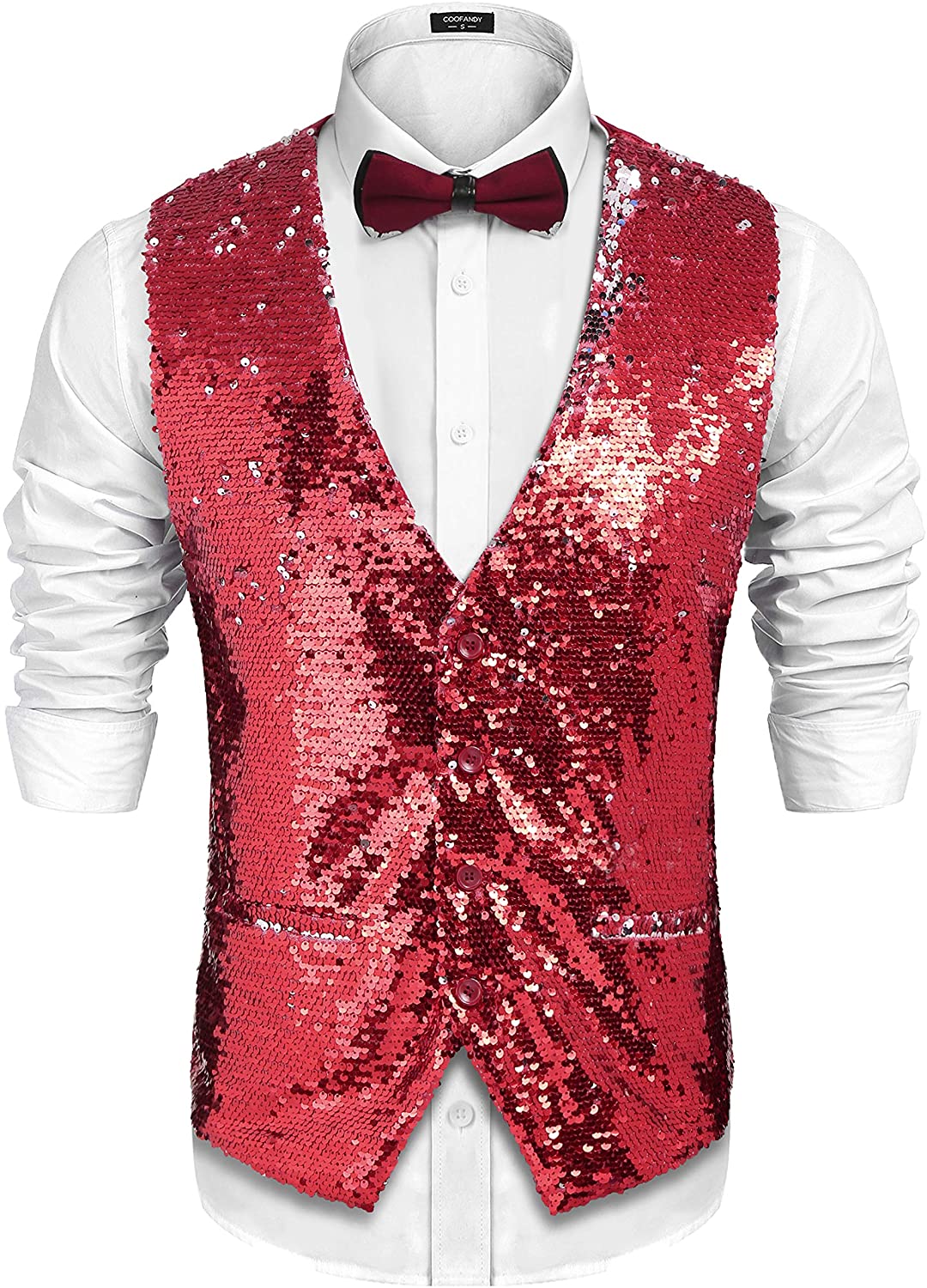 COOFANDY Men's Slim Fit Sequins Vest V-Neck Shiny Party Dress Suit Stylish Vest Waistcoat 