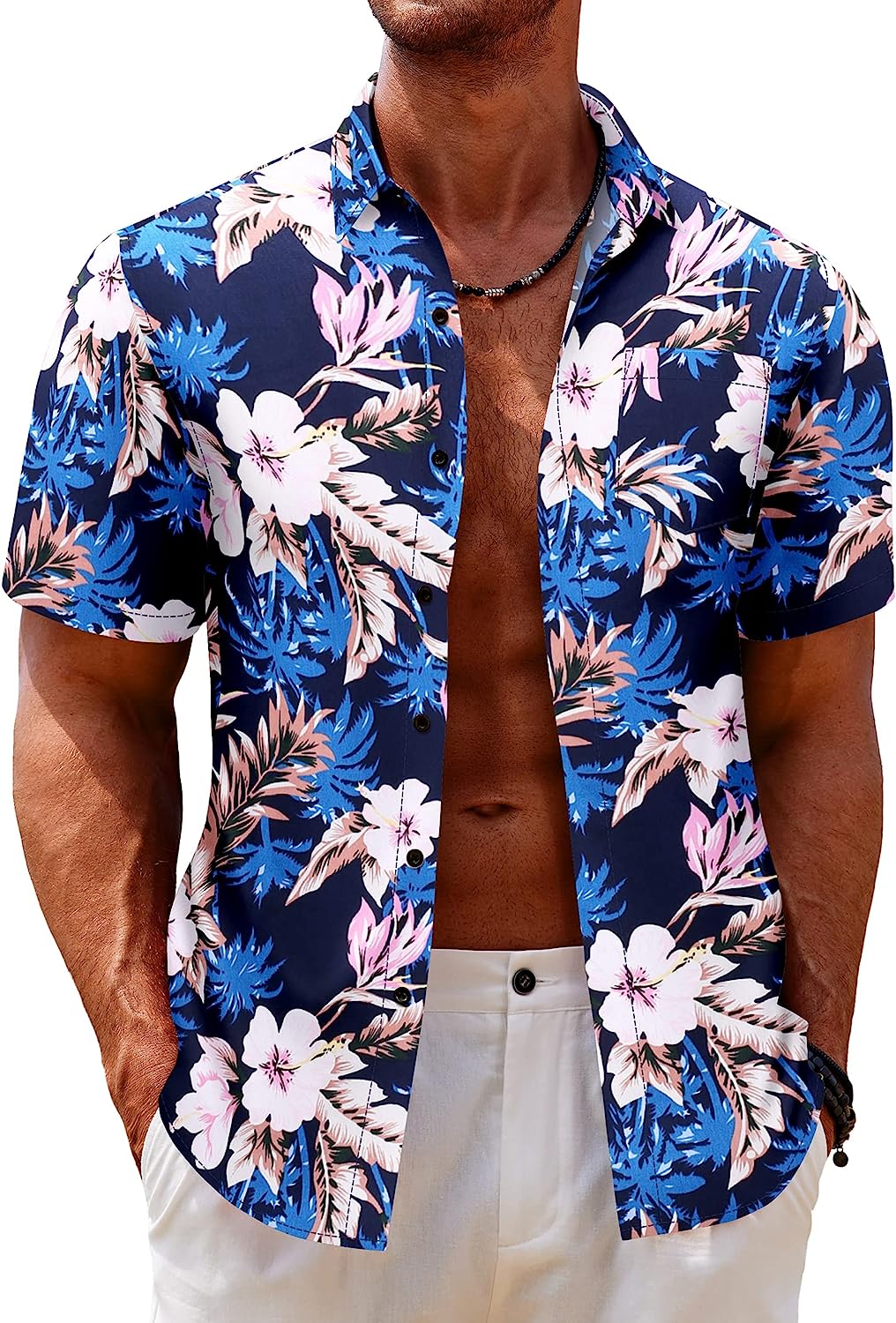 COOFANDY Men's Hawaiian Shirt Short Sleeve Casual Button Down Floral Printed Beach Shirts with Pocket