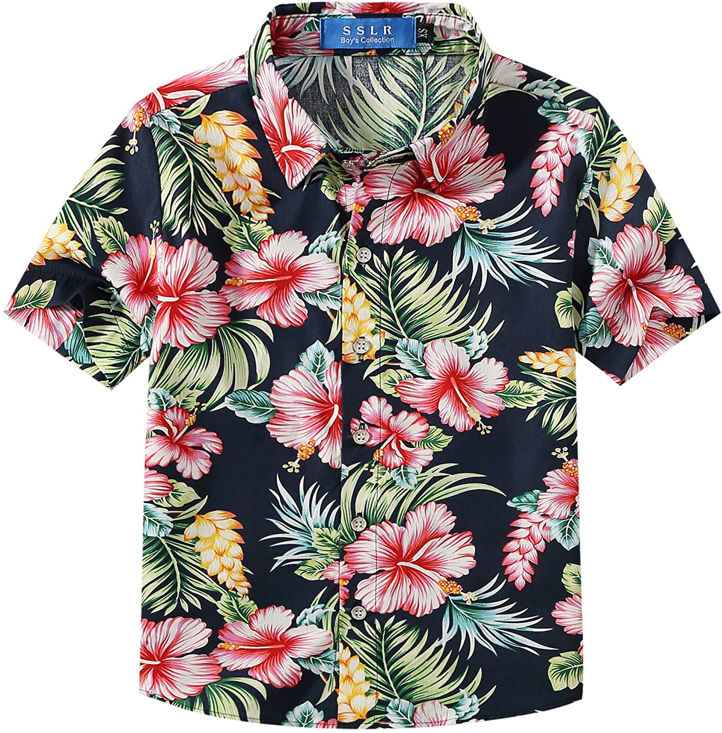 SSLR Big Boys Flower Short Sleeve Casual Button Down Hawaiian Shirt 