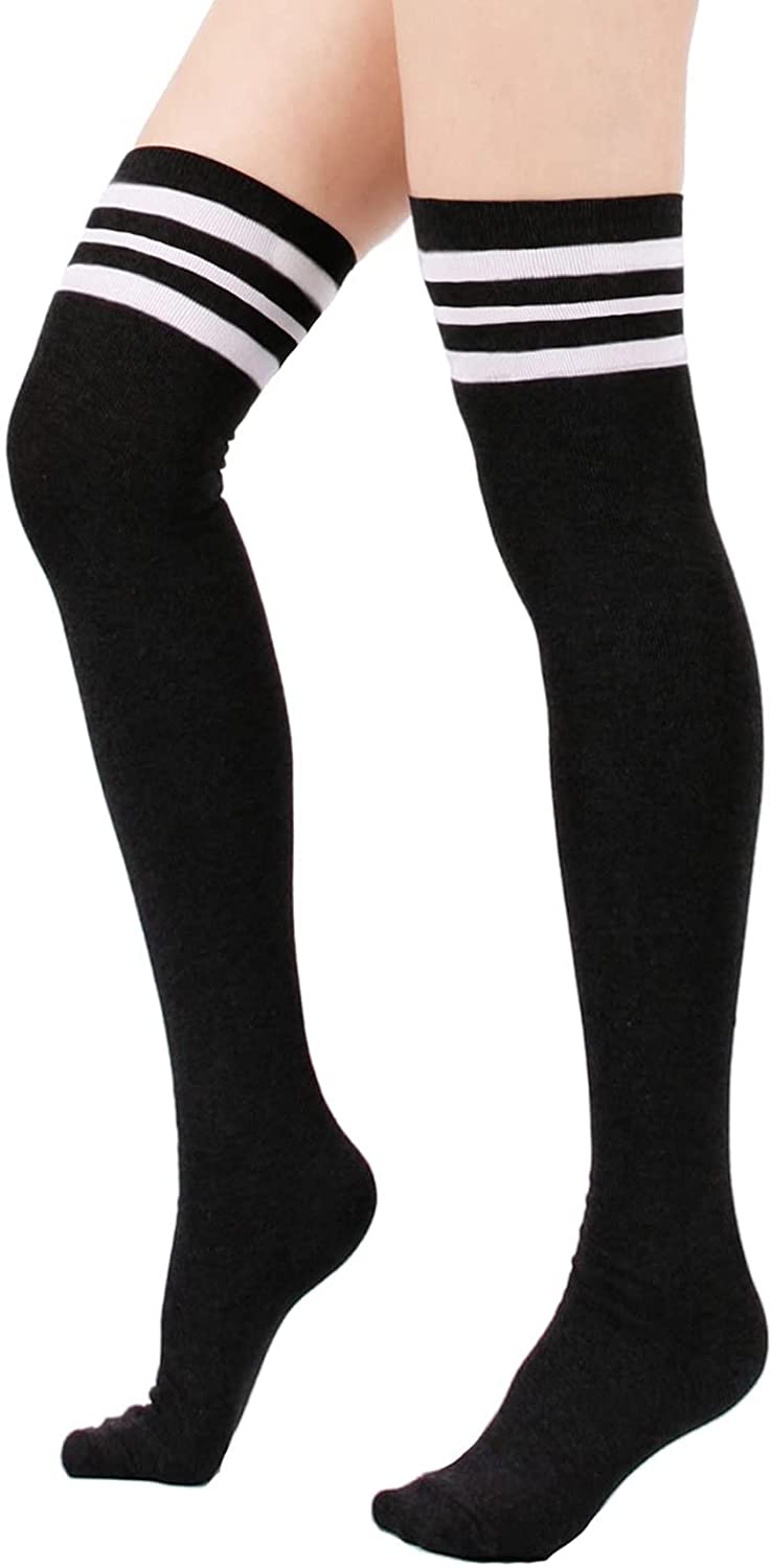 Zando Women Thin Stripes Tube Socks Thigh High Tights Over Knee Socks  Casual Kne