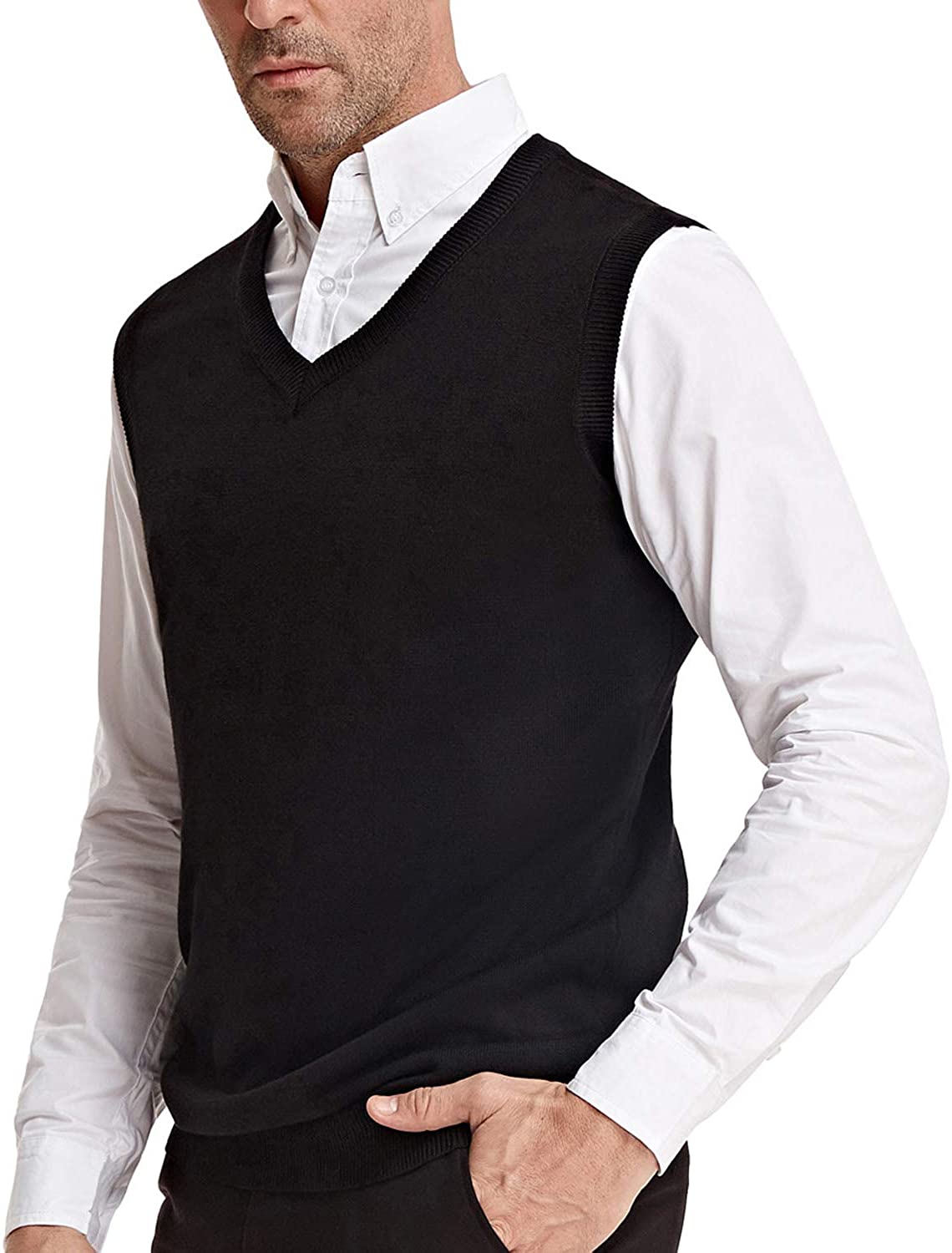 PJ PAUL JONES Mens Cable Knit Sweater Vest V Neck Slim Fit Sleeveless Pullover Sweater Vests 