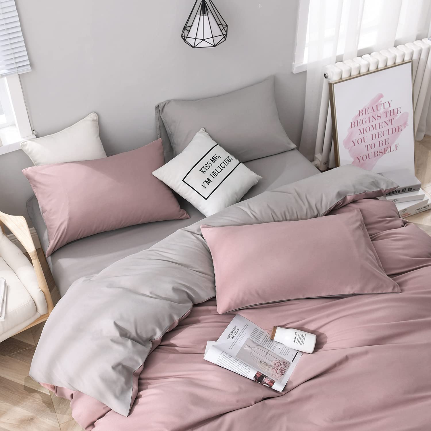Rapport "Hello Gorgeous" Polka Dot Reversible Print Duvet Cover Bedding Set Pink 