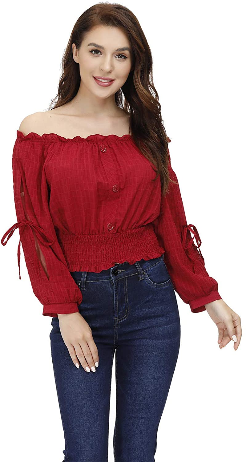 Pirate Blouse Renaissance Red Shirt 3/4 Sleeves Gypsy Peasant Adult Women  Top SM - www.
