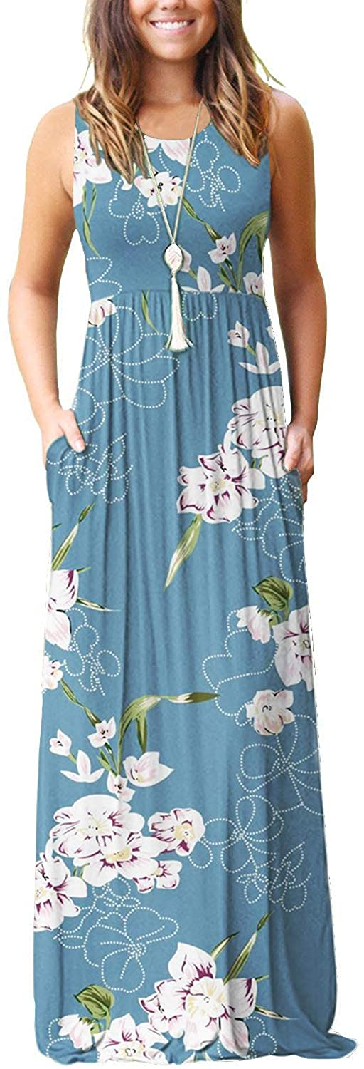 AUSELILY Women's Summer Sleeveless Loose Maxi Dress Casual Long Dress with Pockets 