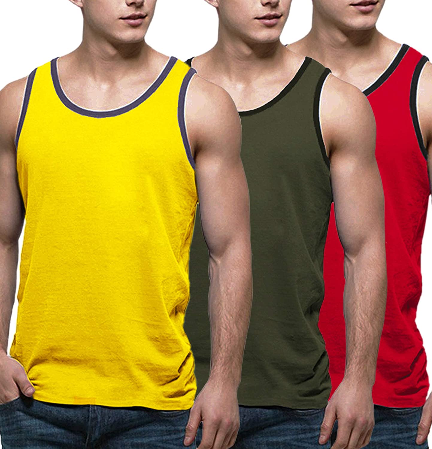 COOFANDY Men's 3 Pack Quick Dry Workout Tank Top Gym Muscle Tee Fitness  Bodybuilding Sleeveless T Shirt 02-black/Gray/ Army Green Large