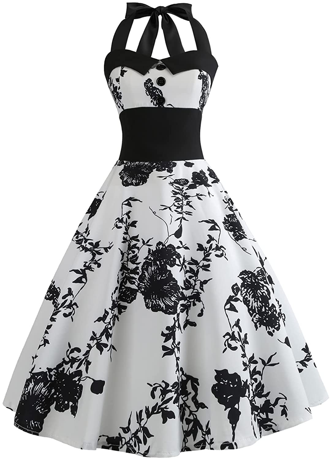 Vintage Women 1950s Rockabilly Swing Dress Pinup 50s Retro Hepburn Style  Halterneck A-Line Dresses #A: Black S at  Women's Clothing store