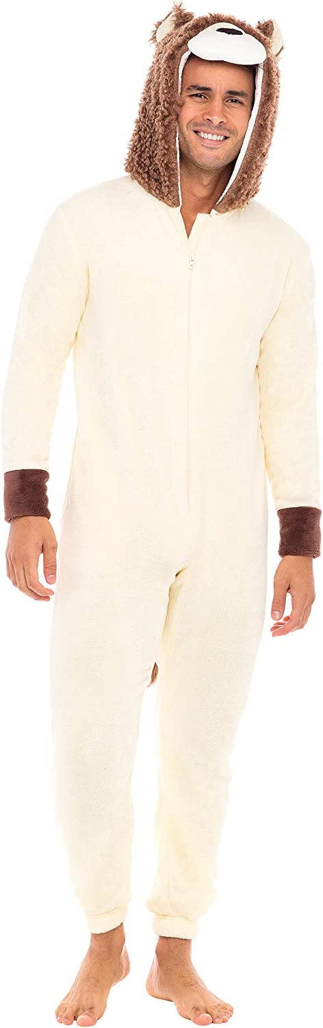 Men's Warm Fleece One Piece Hooded Footed Zipper Pajamas Set, Soft Adult  Onesie Footie with Hood for Winter – Alexander Del Rossa