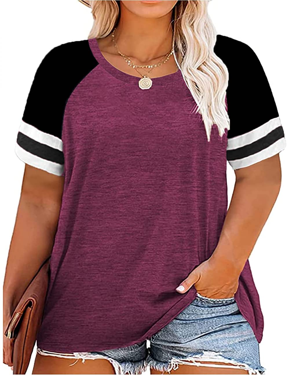 Buy CARCOS Plus Size Tops for Women 3X Striped Raglan Summer Tee