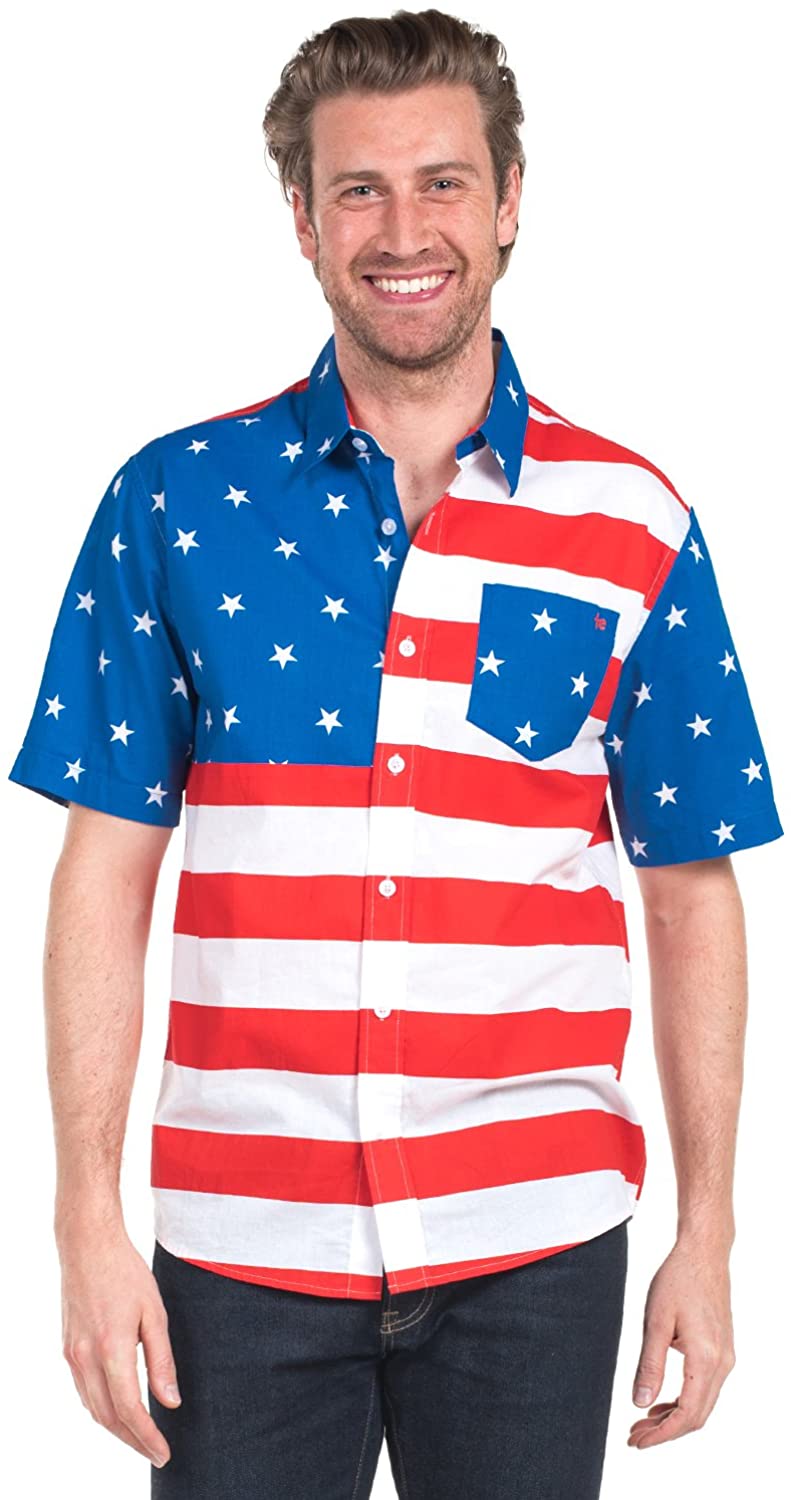 Tipsy Elves Men's American Flag Button Down Shirt - Patriotic USA Red ...