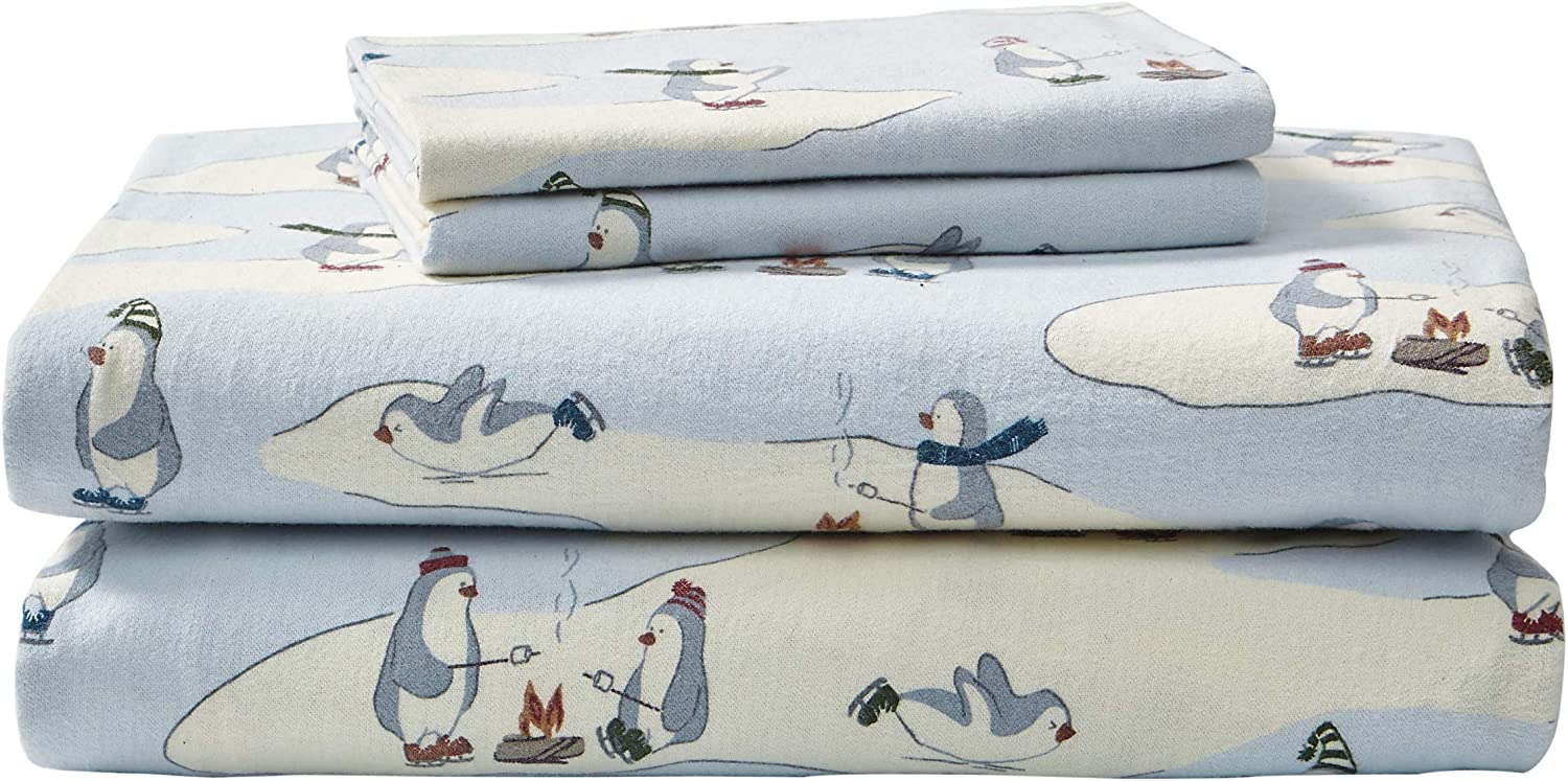 Pre-Sh 100% Premium Cotton Bedding Sheet Set Flannel Collection Eddie Bauer 