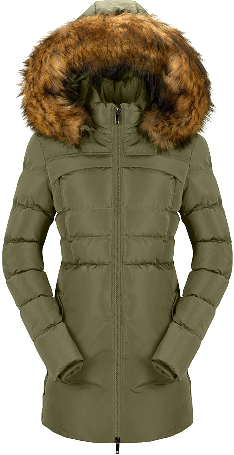 Sharemen Womens Thickened Down Jacket Trench Coat with Faux Fur Collar Long Sleeve Coats 