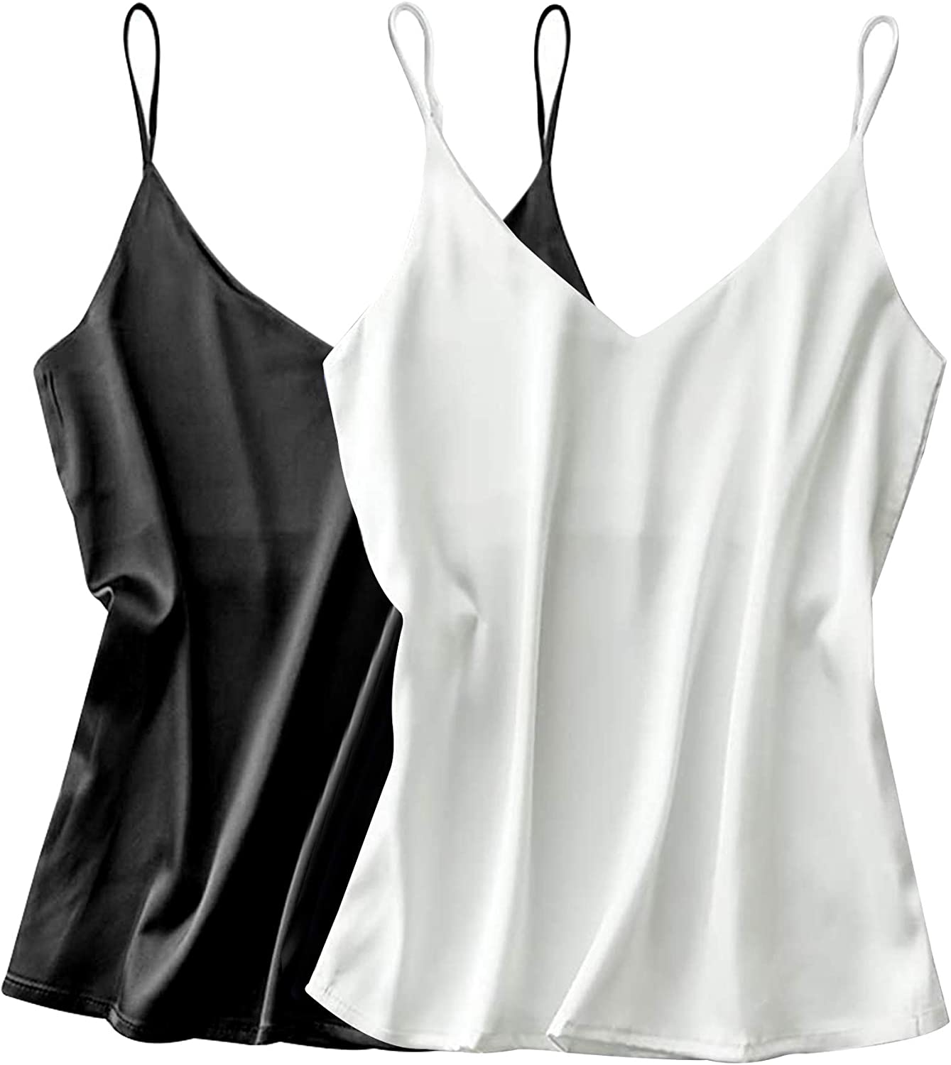  VIDUSSA Sexy Tops Women's Silk Camisole Tops V Neck Tank Tops Satin  Cami Shirts Sleeveless Blouses Black S : Clothing, Shoes & Jewelry