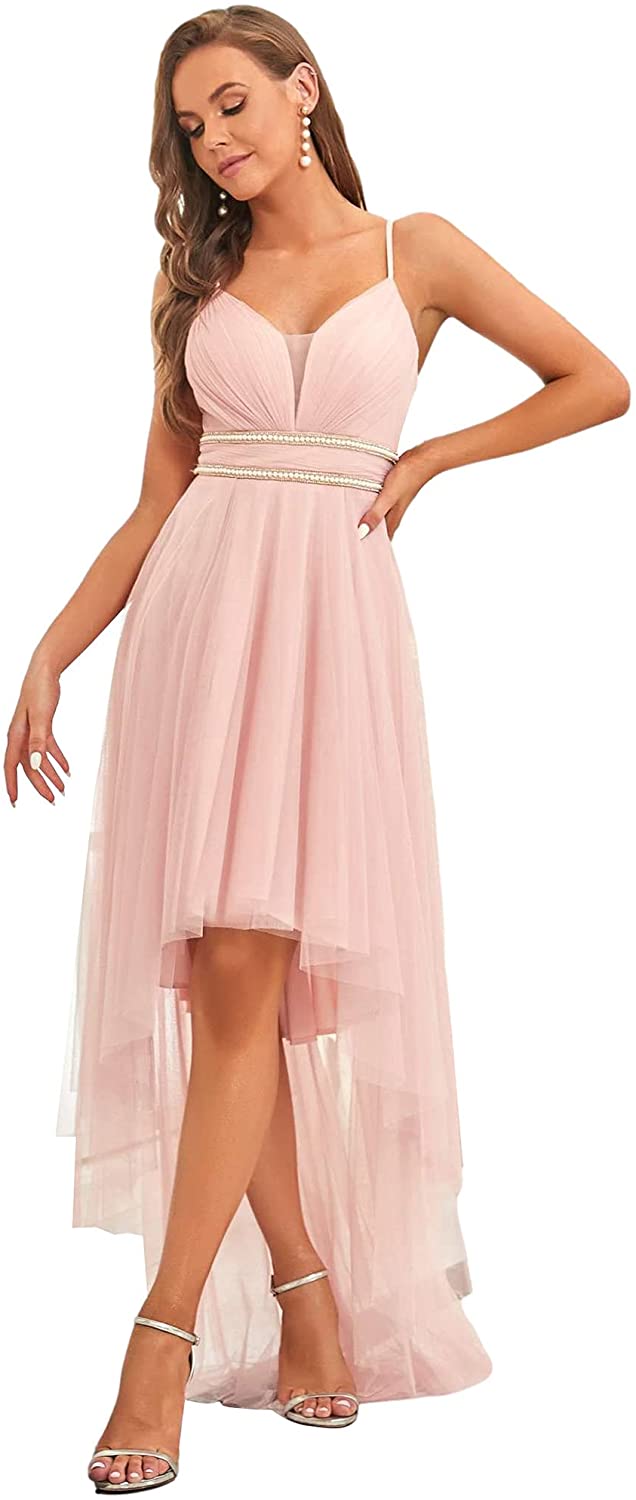 V-Neck High-Low Chiffon Evening Party Dress