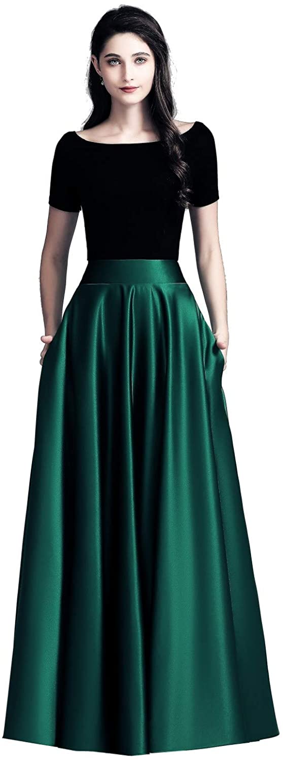 Diydress Women's A-Line Long Satin Maxi Skirts High Waist Floor