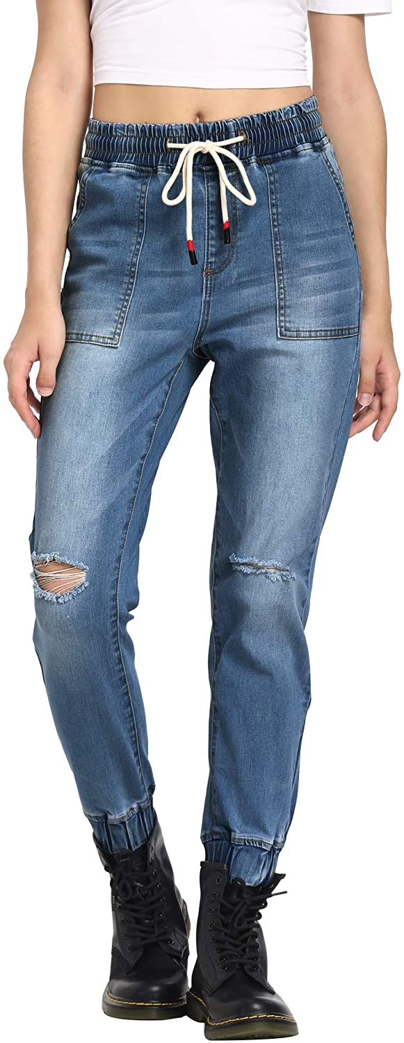 V VOCNI Women's Joggers Denim Sport Fit Drawstring Waist Side Pockets  Casual Jeans, 819-jean Jogger Dark Blue, Large : : Clothing, Shoes  & Accessories