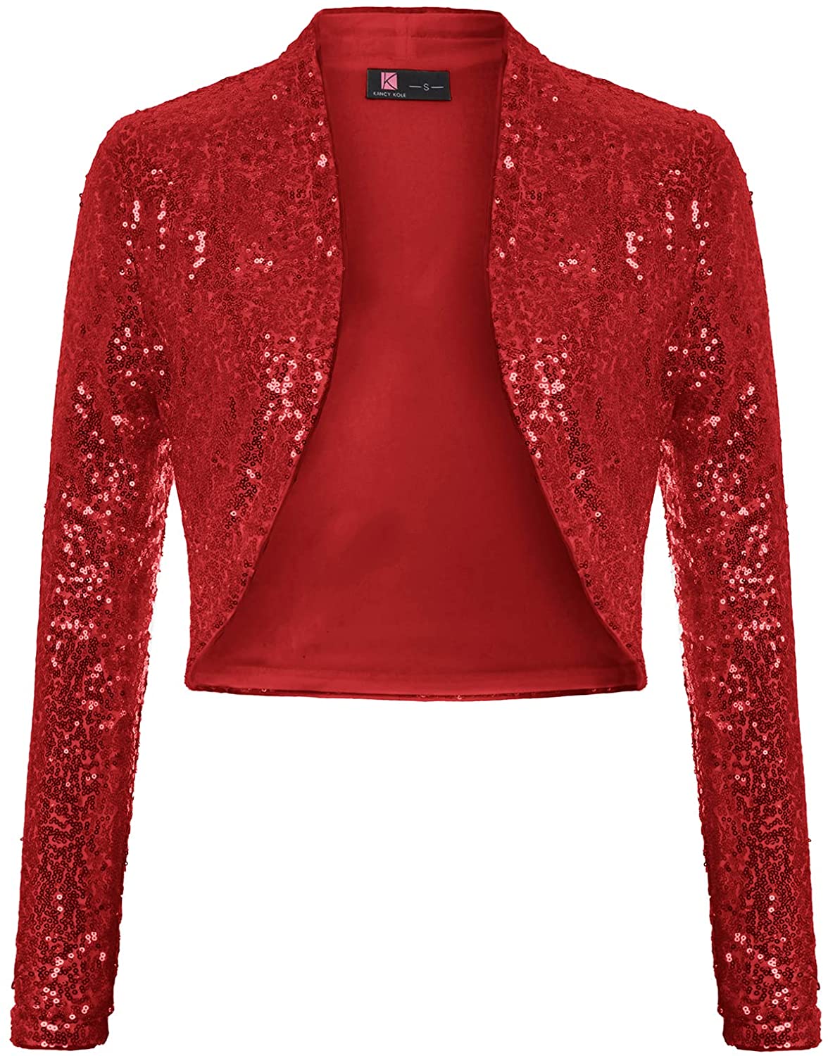 KANCY KOLE Women's Sequin Shrug Long Sleeve Open Front Cropped Bolero ...