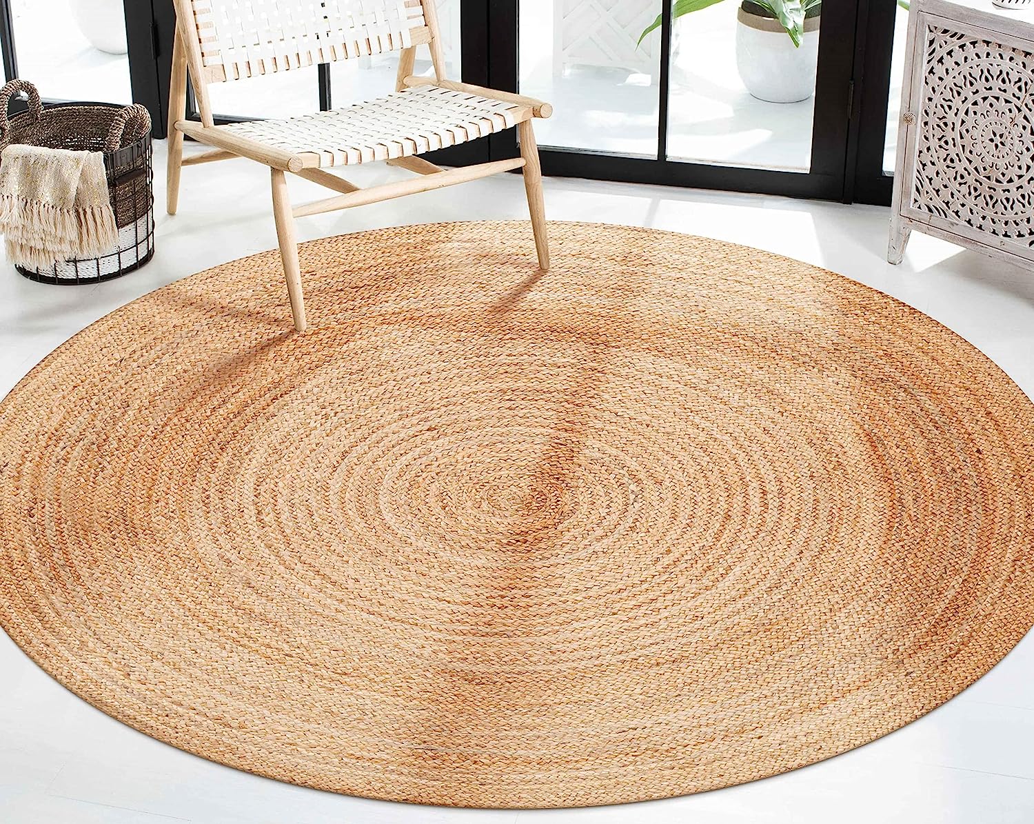 Bedding Craft Jute Rug 4 ft,Hand Woven Rug,Round Natural Yarn