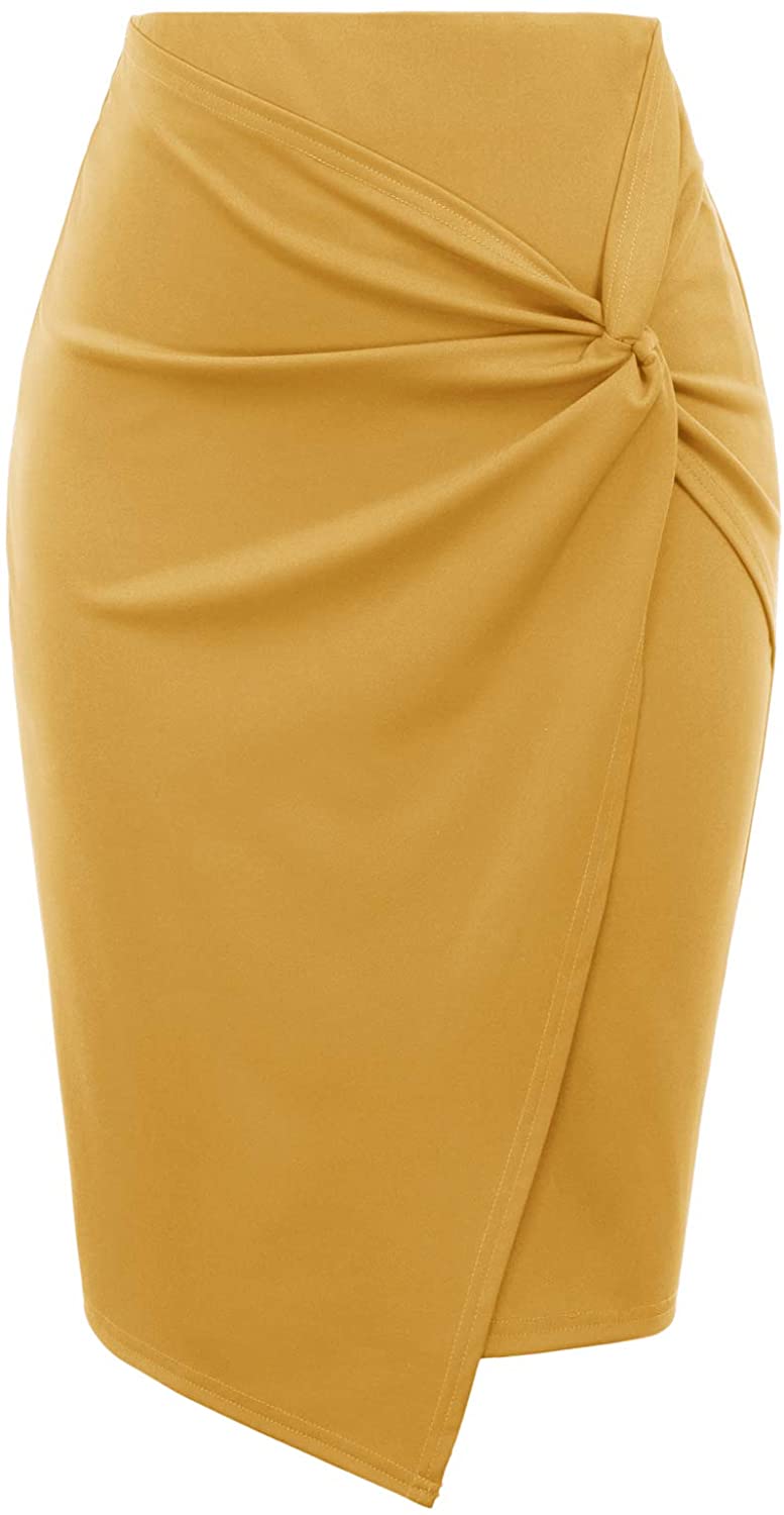 Kate Kasin Wear to Work Pencil Skirts for Women Elastic High Waist Wrap Front