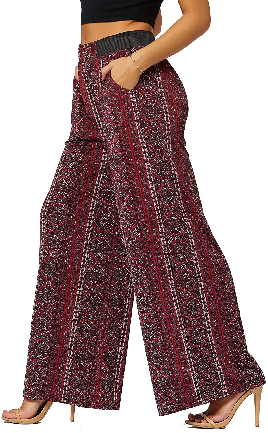 High Waist Solid and Printed Designs Premium Women’s Palazzo Pants with Pockets 
