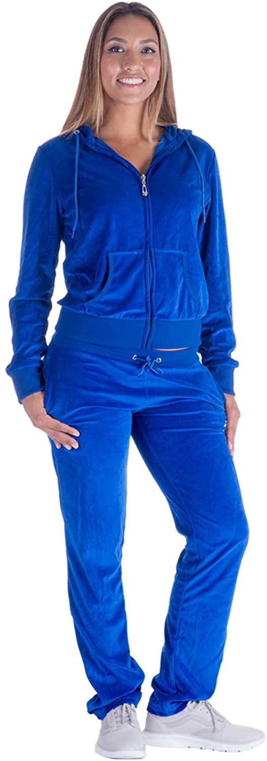 TanBridge Women's 2 Piece Solid Velvet Tracksuit Set Full Zip-up Hooded  Sweatshi | eBay