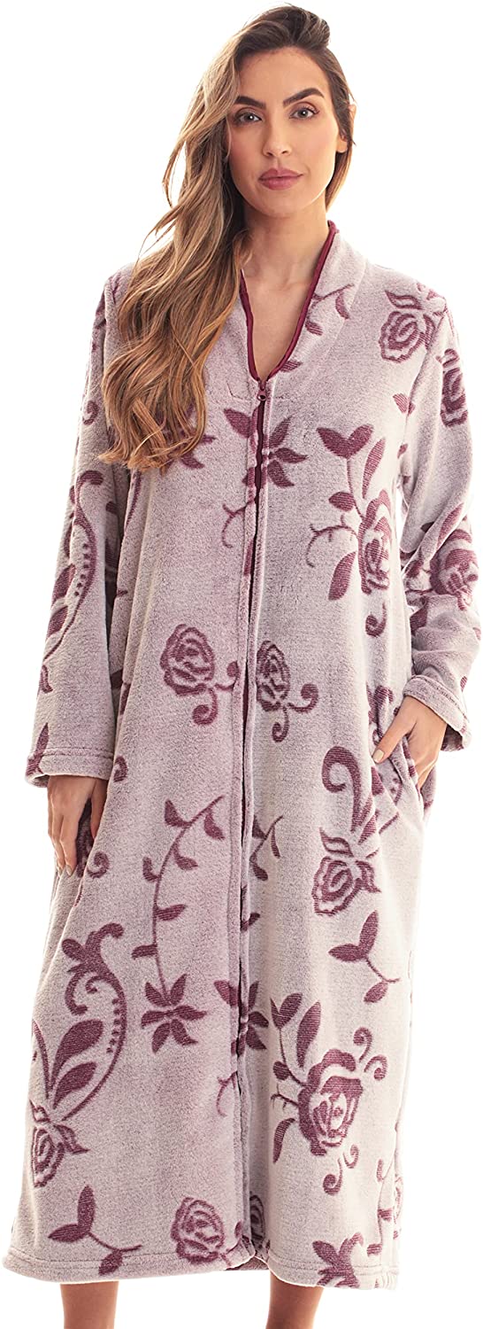 Just Love Floral Jaquard Plush Zipper Lounger Robe for Women with Pockets | eBay