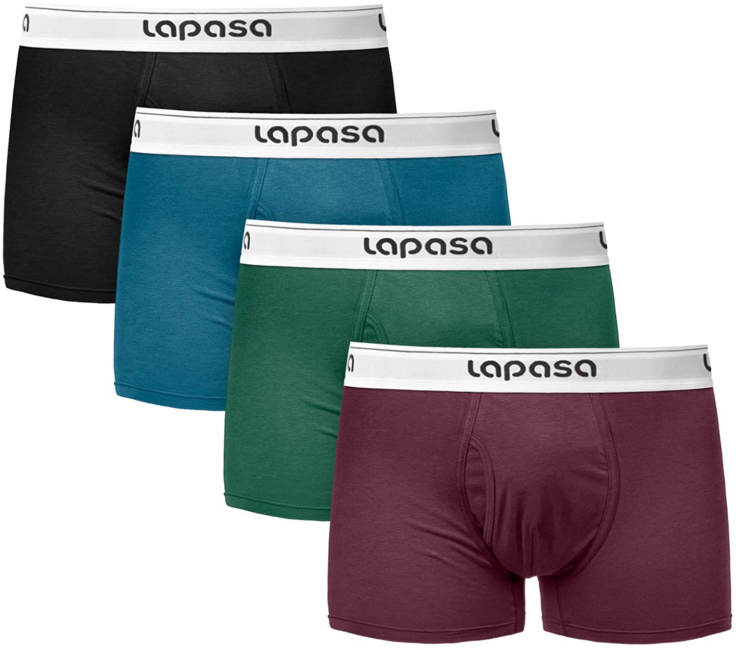 LAPASA Men's Boxer Briefs 4-Pack Cotton Stretch Underwear with Fly Short  Leg Com