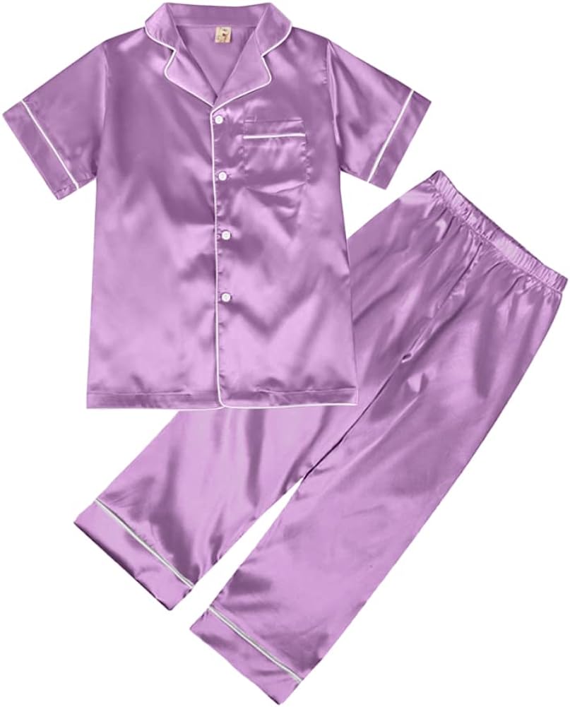 Weixinbuy Kid Baby Boy Girl Button-Up Silk Pajama Set