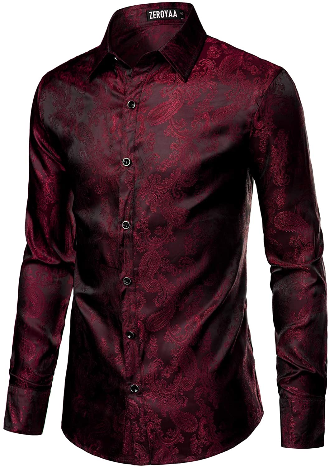 Alion Mens Fashion Pattern Print Casual Long Sleeve Button Down Lapel Shirt 13 S 