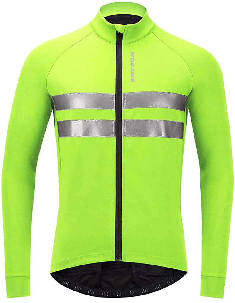 WOSAWE Mens Windproof Bike Jacket Fleece Thermal Jersey Reflective Full Sleeve Shirts for Cycling Racing Running Camping