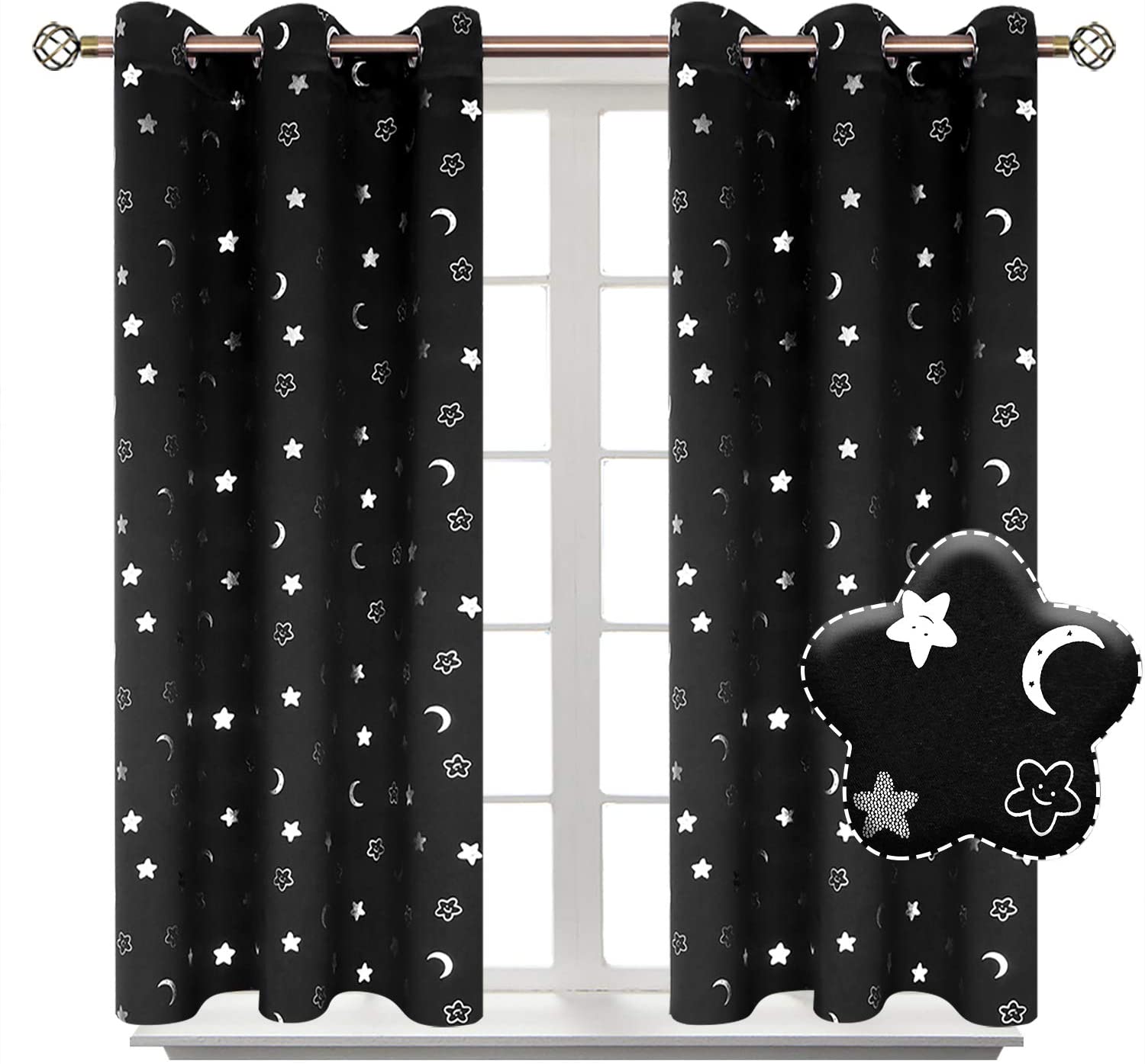 BGment Moon and Stars Blackout Curtains for Kids Bedroom, Grommet Thermal Insula Super zysk