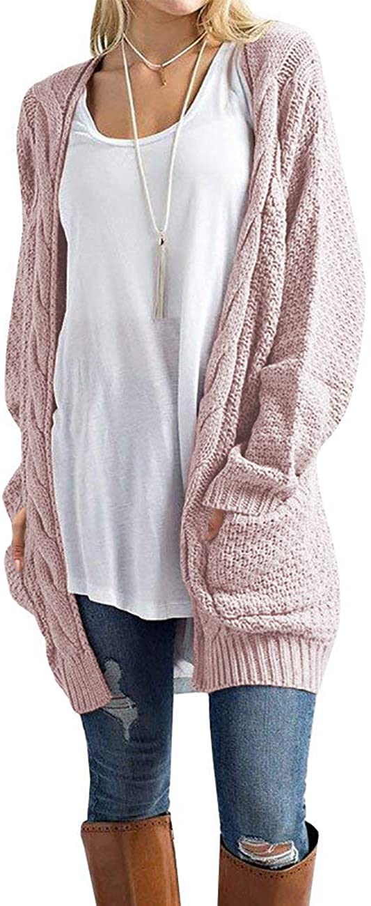 OmicGot Women's Long Sleeve Open Front Chunky Cable Knit Loose