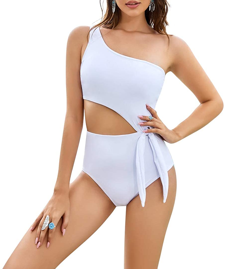 MOLYBELL Women's Cutout One Piece Swimsuit One Shoulder Tie Side Bathing  Suit wi