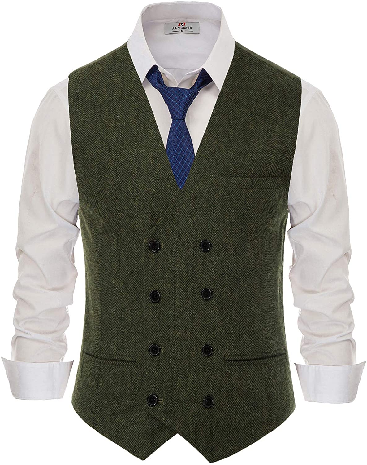 PJ PAUL JONES Men's Wool Blend Tweed Waistcoat Double Breasted Slim Fit ...