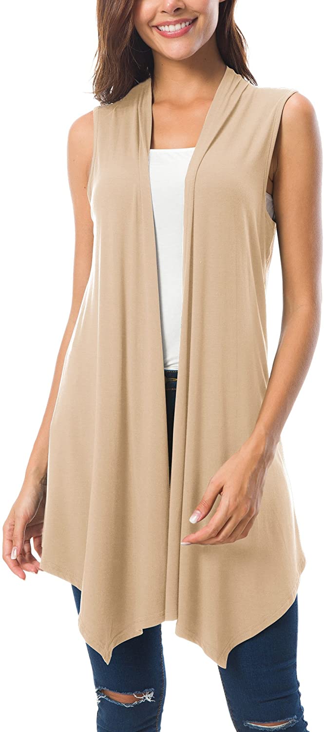 Womens Cardigan Plus Size Sleeveless Solid Casual Asymetric Hem Open Front Lightweight Soft Solid Drape Vest