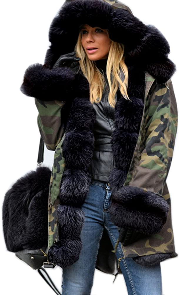 Atticus Tilbud undertøj Aox Women Hood Coat Faux Fur Thicken Lined Overcoat Winter Camo Plus Size  Jacket | eBay