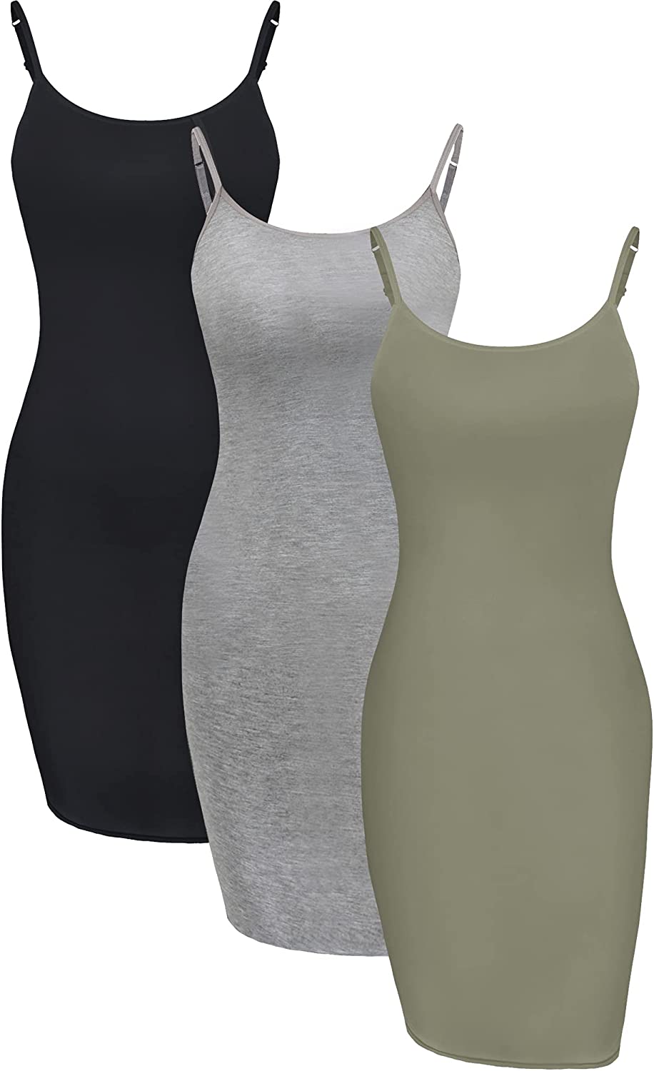 WILLBOND 3 Pieces Basic Cami Women Long Tanks Top Dress with Strap, Solid  Color